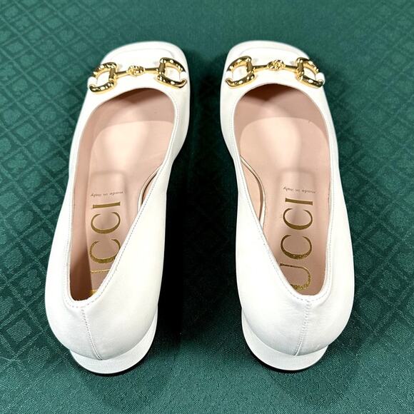 Gucci Horsebit Square Toe Ballet Flats Mystic White Gold NIB Size 41 - Picture 5 of 6